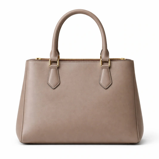 Bagura Women's Taupe Structured Tote Handbag with Top Zipper