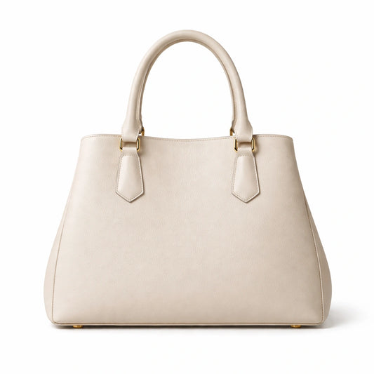 Bagura Women's Cream Structured Tote Handbag with Padlock Charm