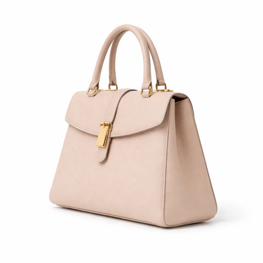 Bagura Women's Beige Structured Top Handle Handbag