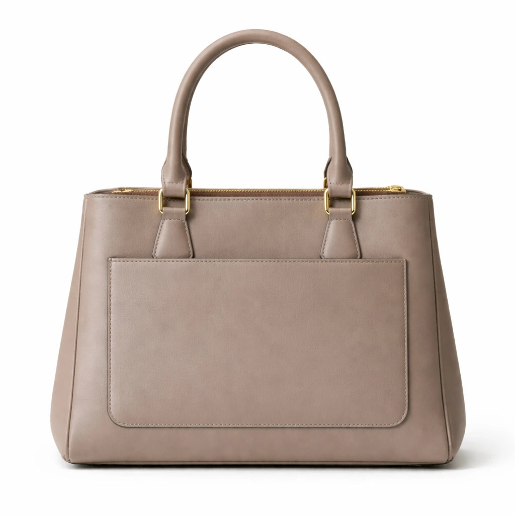 Bagura Women's Taupe Structured Tote Handbag with Top Zipper