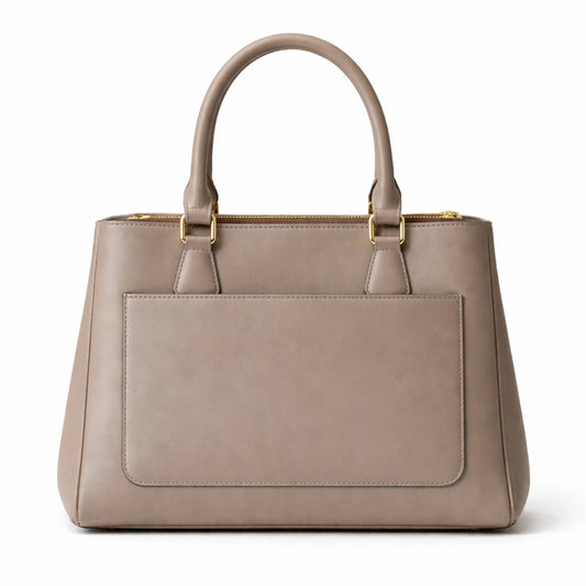 Bagura Women's Taupe Structured Tote Handbag with Top Zipper