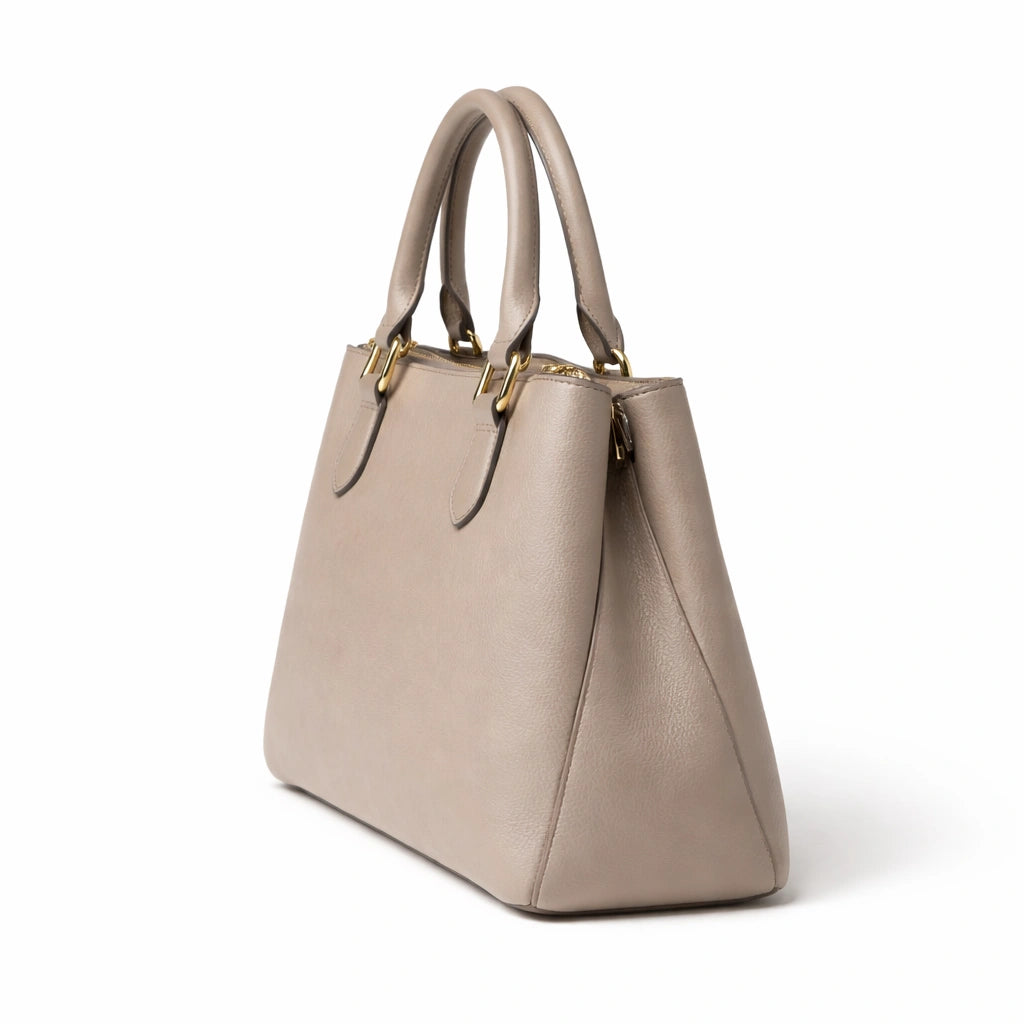 Bagura Women's Light Grey Structured Tote Handbag with Top Zipper