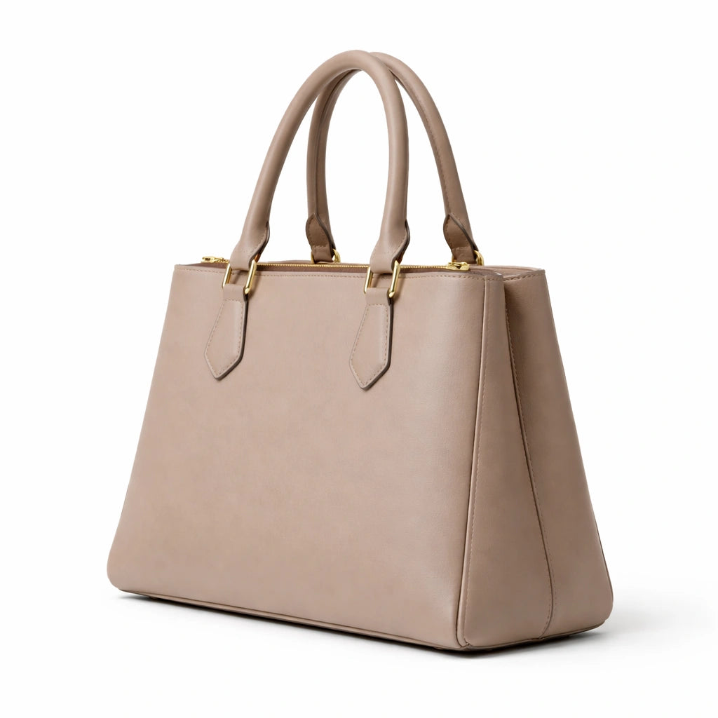 Bagura Women's Taupe Structured Tote Handbag with Top Zipper