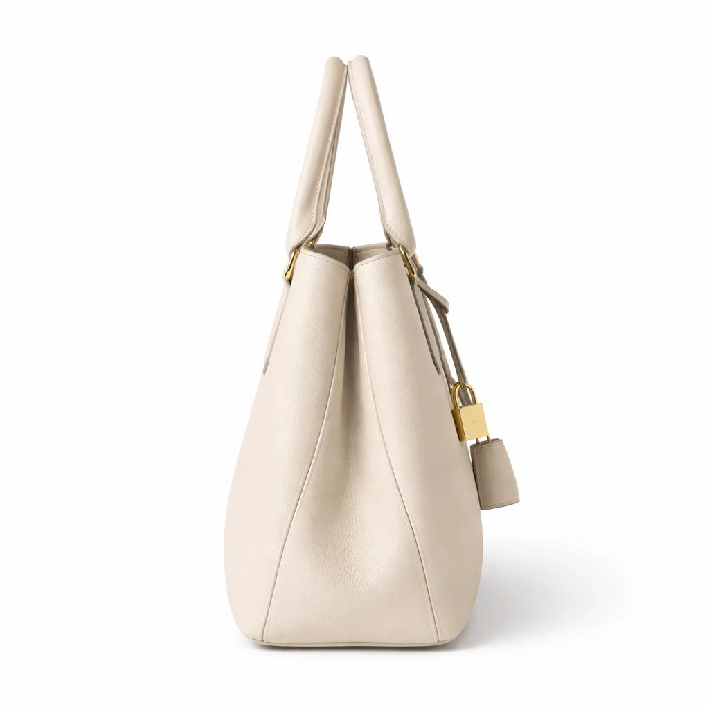 Bagura Women's Cream Structured Tote Handbag with Padlock Charm